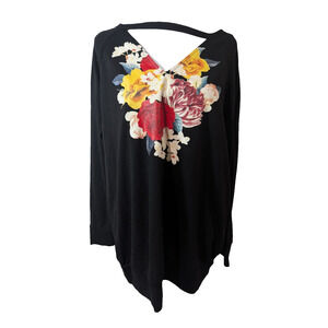 Torrid Women's Sweatshirt Keyhole Black Floral Size Large 0 Bloomcore Top EUC